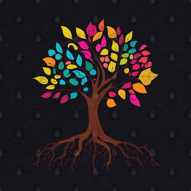 Tree of life with roots and colorful leaves 01 by SPJE Illustration Photography